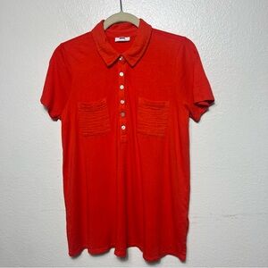 J. Jill Polo Tunic Orange Short Sleeve Tencel Cotton Stretch Shirt Size S